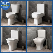 Close Coupled Bathroom Toilet Modern White Square Ceramic Soft Close Seat WC Pan
