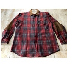 Woolrich Mens XL Red Plaid Wool Blend Long Sleeve Button Up Suede Elbow Patches