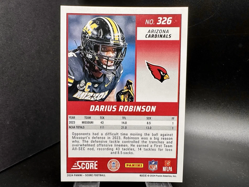 Darius Robinson 2024 Panini Score #326 Gold Dot RC 161 /240 - Image 3 of 3