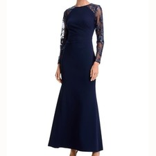 Eliza J - Sequin Embroidered Lace Long Sleeve Gown