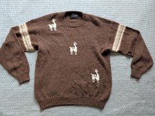 Suéter Alpaca Perú Para Hombres Grande Marrón 100% Bebé Alpaca Llama Cuello Redondo Pullover