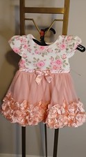 Girls Pink Floral Tutu Knee Length Cap Sleeve Party Formal Dress 18M Bow