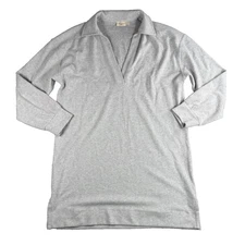 Faherty Sweater Dress Womens S Striped Pullover Midi Gray V Neck Soft Cozy