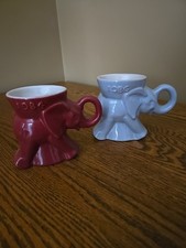 (2) Vintage Frankoma Pottery Elephant GOP Republican Mugs 1984/1986 USA Made!