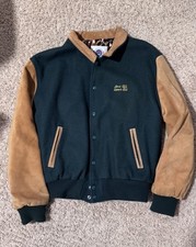 Vintage 80s Hard Rock Cafe Suede Wool Varsity Jacket M Green Newport Beach