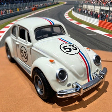 Volkswagen Beetle Herbie 53 Diecast Model Car White Red/Blue Racing Stripes