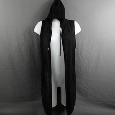 Chicos Women Cardigan Vest 1 Medium Black Witchy Linen Artsy Coastal Edgy Indie