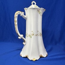 Antique Haviland Limoges Porcelain Floral Chocolate Pot Gold Accents 10.5