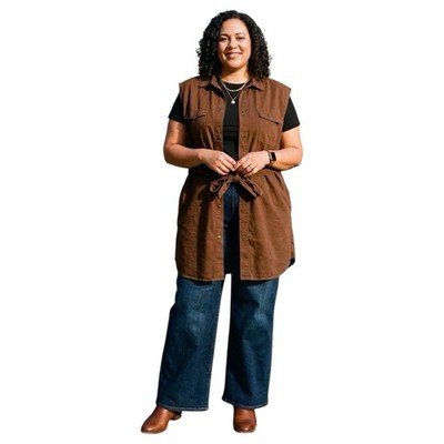 Ulla Popken Tunic Top Snap Pure Organic Cotton Lagenlook Brown Belted NWT 28 30