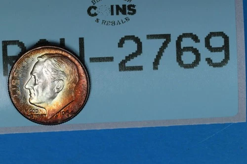 1964 TONED BU 10C ROOSEVELT SILVER DIME Early US Type RAW-2769