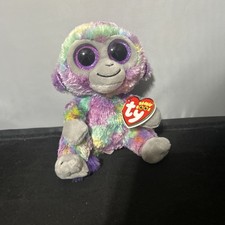 TY Beanie Boos Zuri 6" Purple Tri-Color MONKEY Big Sparkle Eyes JZ15