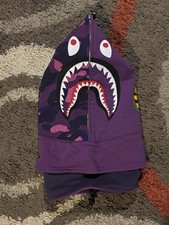 A Bathing Ape BAPE Purple Camo Shark WGM Full Zip Hooded balaclava One Size
