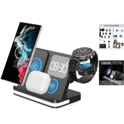 Fast Charging 4 in 1 Wireless Station with Adjustable Alarm Clock for Samsung