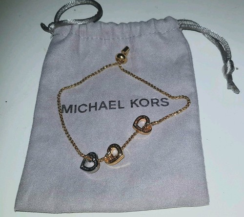 Michael Kors 2-Tone Gold Silver Heart Slider Adjustable Bracelet MKJ7593998 +BOX - Picture 1 of 6