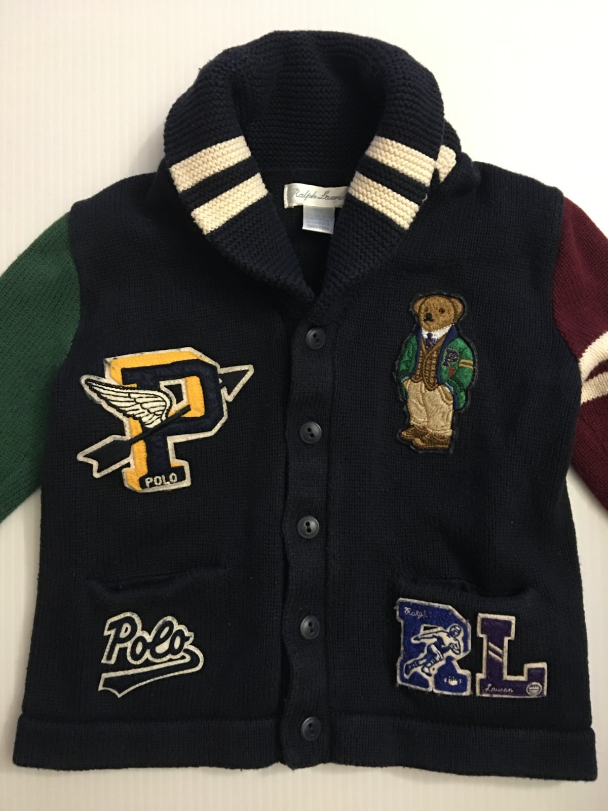 Vintage Ralph Lauren Polo Bear Sweater Cardigan Boys 24M Baby Toddler Patches image 4