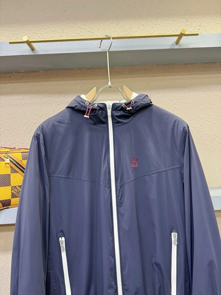 Brunello Cucinelli Men's Thermal-Lined Cotton-Blend Nylon Hooded Zip Jacket Blue - Image 3 of 4