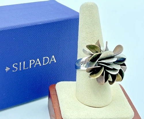 Vtg. Silpada Sterling, Brass, Copper, Brushed Discs, Cha-Cha Ring, R1978 Size 9