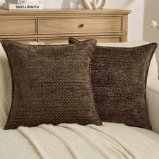 Dark Brown Decorative Throw Pillow Covers 18x18 Inch Set of 2,Soft Grainy Tex...