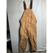 Carhartt Vintage Distressed Duck Bib Overalls Brown Double Knee R01 40x36
