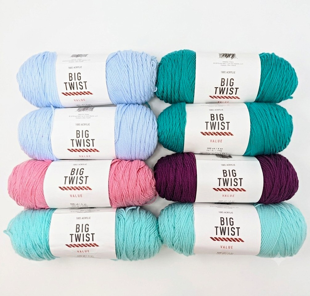 Big Twist Value Acrylic Yarn Lot of 8 Skeins Destash  Blue Teal Mint Pink Purple