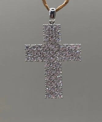 Vintage 925 Silver Cross Pendant , Gem Encrusted, Large, Silver Cross . - Image 1 of 4