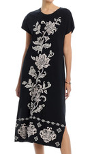 BNWT Johnny Was Henrika Relaxed Embroidered Knit Cotton Midi Dress 💖Black M 198