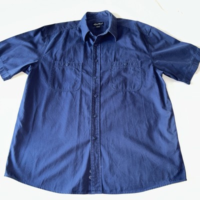 EDDIE BAUER Workwear Hemd Relaxed Fit Kurzarm, Large Navy Blau Baumwolle AE03