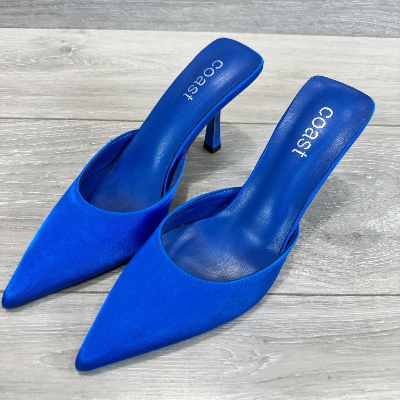 Coast Womens Blue Satin Pointy Toe Slip On Mule Heels Shoes Size UK 5 image 2