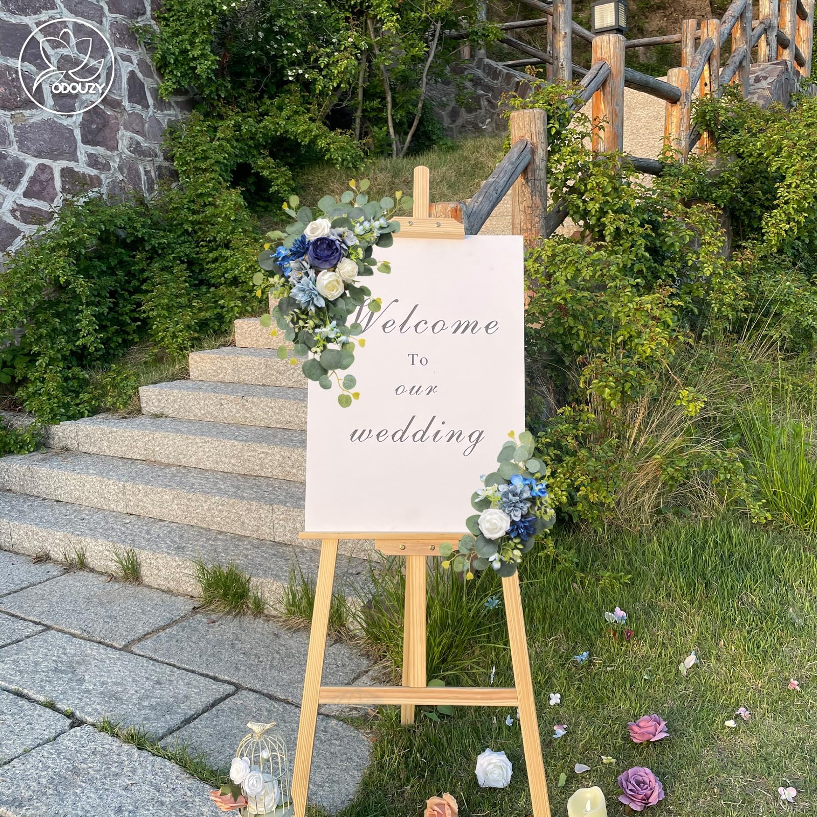 Set of 2 Blue Artificial Wedding Arch Flowers for Welcome Ceremony Sign Swag