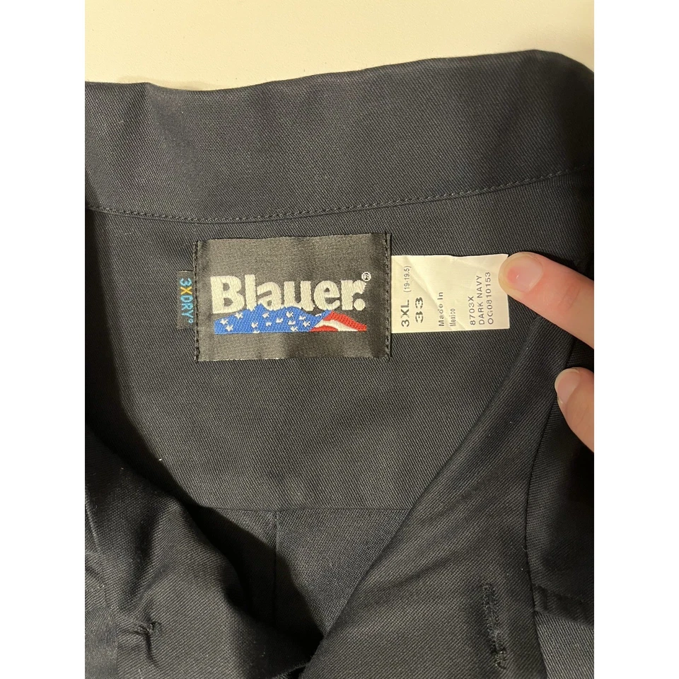 Camisa uniforme azul poliéster/lana manga larga, elástica Foto 3 de 4