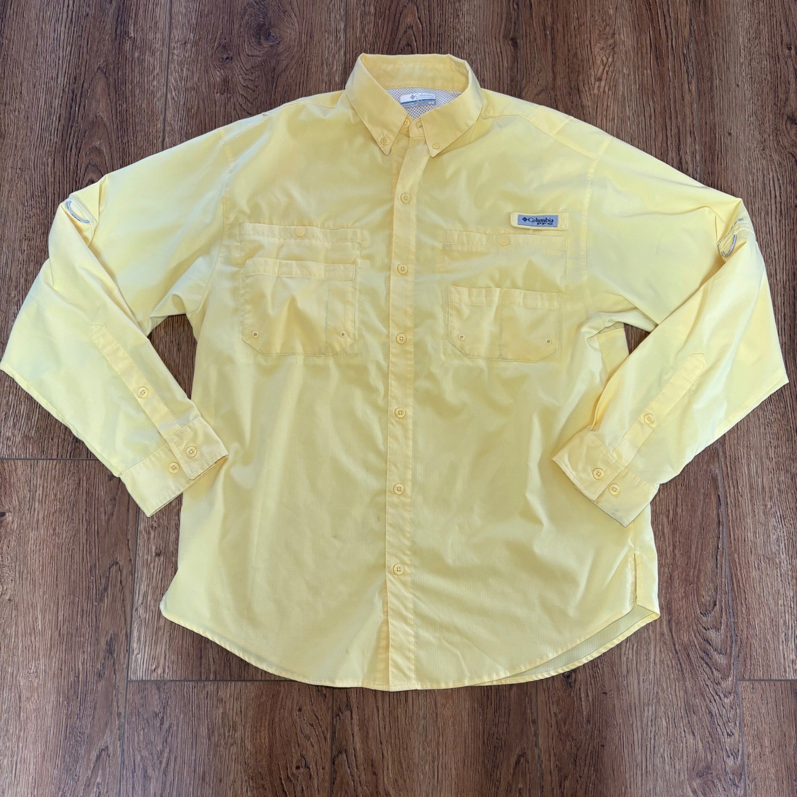 Columbia PFG Omni-Shade Long Sleeve Fishing Shirt Mens M Light Yellow gorpcore