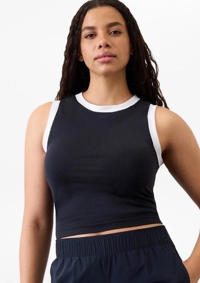 Athleta Renew seamless muscle tank- medium- navy with white- nwt