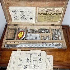 Vintage 1920s Antique Erector Set Parts LARGE Wooden Box Meccano - PARTS ONLY