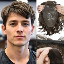 Men 100 Human Hair Replacement Hairpiece Skin PU Toupee Black/Brown/Blonde/Gray