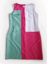 Talbot's Petites Sleeveless Silk Dress Colorblock Pink Green Ivory Size 14p