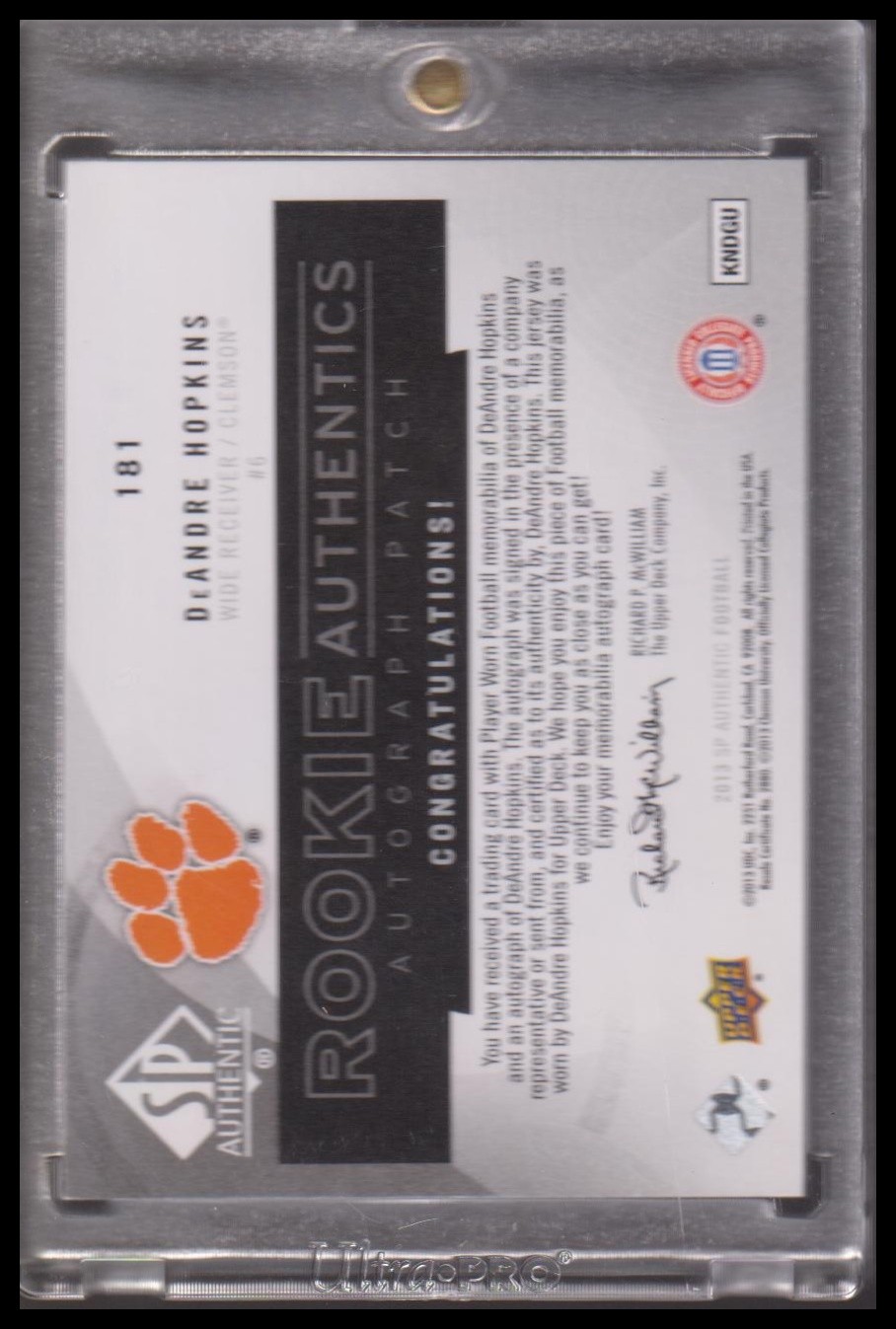 2013 SP Authentic #181 DeAndre Hopkins #/650