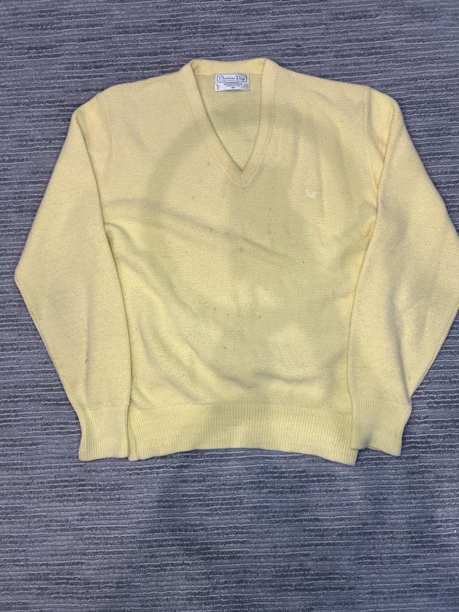 Vintage CHRISTIAN DIOR V Neck Pull Over Yellow Sweater Logo M Vintage CHRISTIAN DIOR V Neck Pull Over Yellow Sweater Logo M