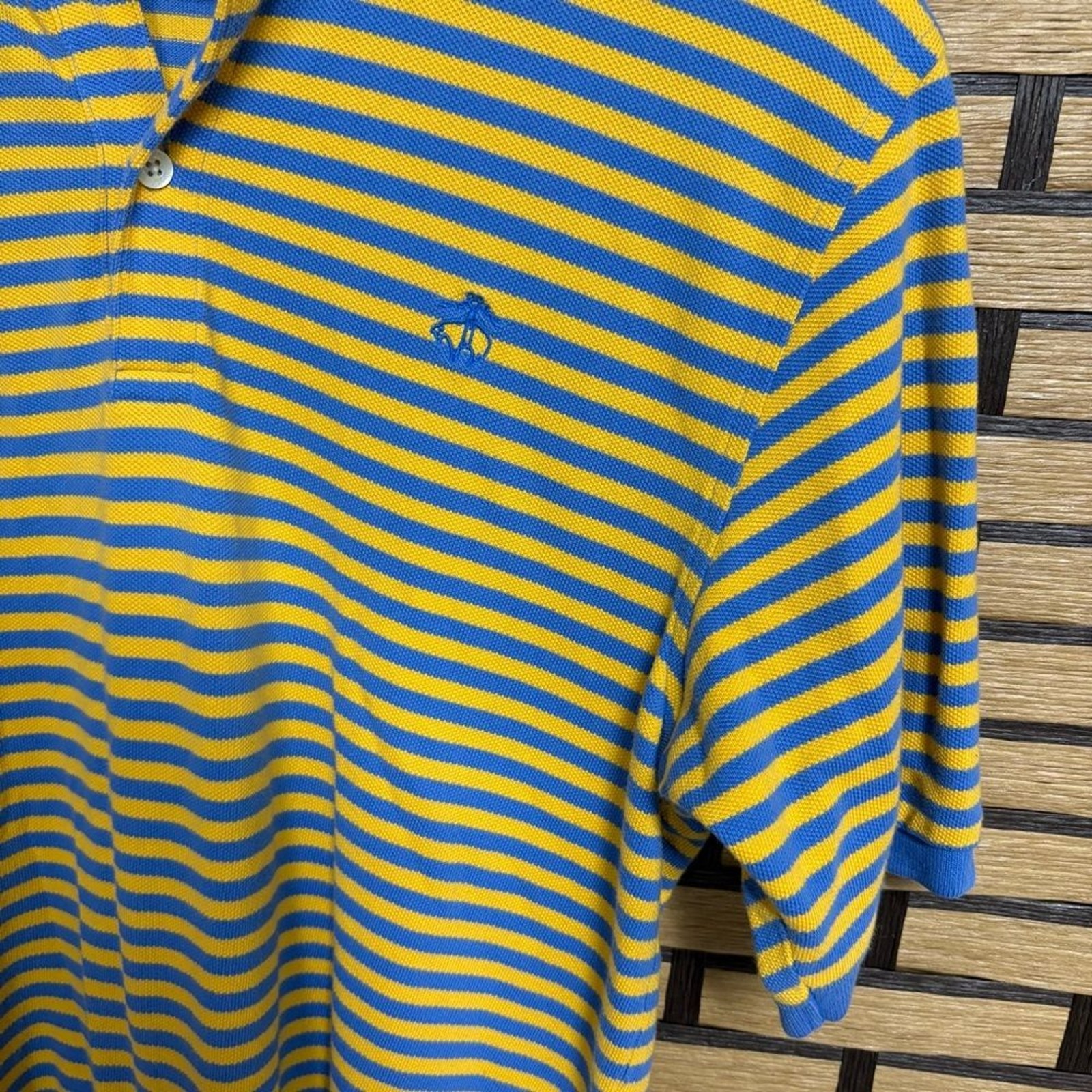 Brooks Brother Blue And Yellow Stripe Polo Size XL thumbnail 3