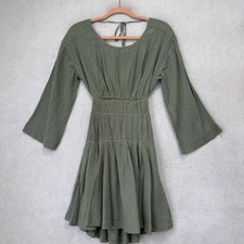 Free People Dress Womens XS Green 3/4 Bell Sleeve Fit Flare Mini Sundress Boho