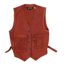 Vintage 70s Gap Womens Rust Orange Cotton Canvas Corduroy Utility Vest Size S