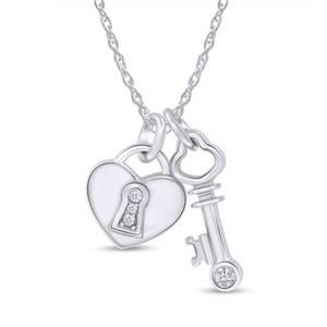 Authentic Lock & Key Pendant 18" Necklace Simulated CZ 14K Gold Plated 925 Sterling Silver