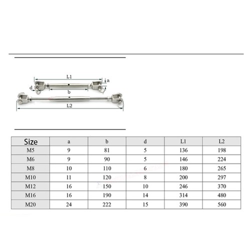 Turnbuckle Stainless Steel A2 Marine-Grade (304) Sailing Boat Rigging M5 - M20 - Picture 2 of 12