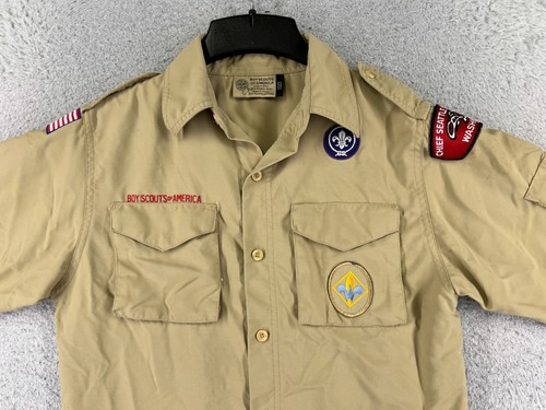 Boy Scouts of America Uniform Shirt Youth Large Beige 100% Nylon READ - Picture 4 of 14