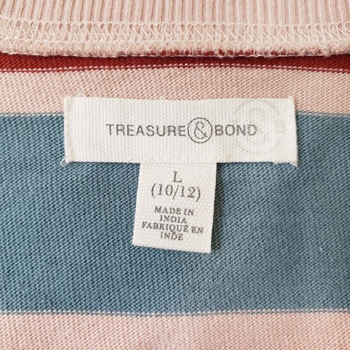 Treasure & Bond Girls (10- 12) Peach Pink Rugby Stripe Shirtdress MSRP $39 - Picture 3 of 4