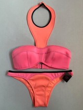 VICTORIA SECRET Vintage Neon Colorblock Bikini W/ Unique Neckline SZ: L- NWT