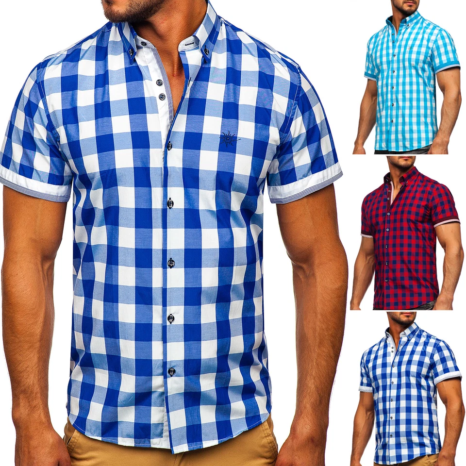Freizeithemd Kurzarmhemd Shirt Herrenhemd Slim Fit Kariert Herren BOLF Casual - Bild 1 von 1