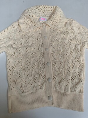 Savida Häkeltop Creme Strick Kurzarm EU 36 UK 8 NEU Neu ohne Etikett Boho Folk