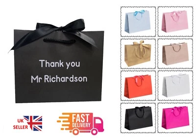 MUSTBEBONKERS® Personalised Best Teacher Thank You Present Bag - Ribbon Gift Bags School Leaver