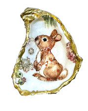 Bunny & Flowers Oyster Shell Decoupage Embellishments Rhinestones Handmade
