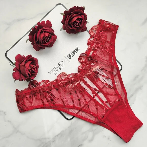 Victoria's Secret Dream Angels Bow Embroidery Brazilian Panty Lipstick Size S/M
